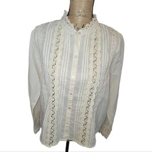 Jennifer Grace Cream Crochet Lace Trim Button-Up Victorian Whimsygoth Blouse New